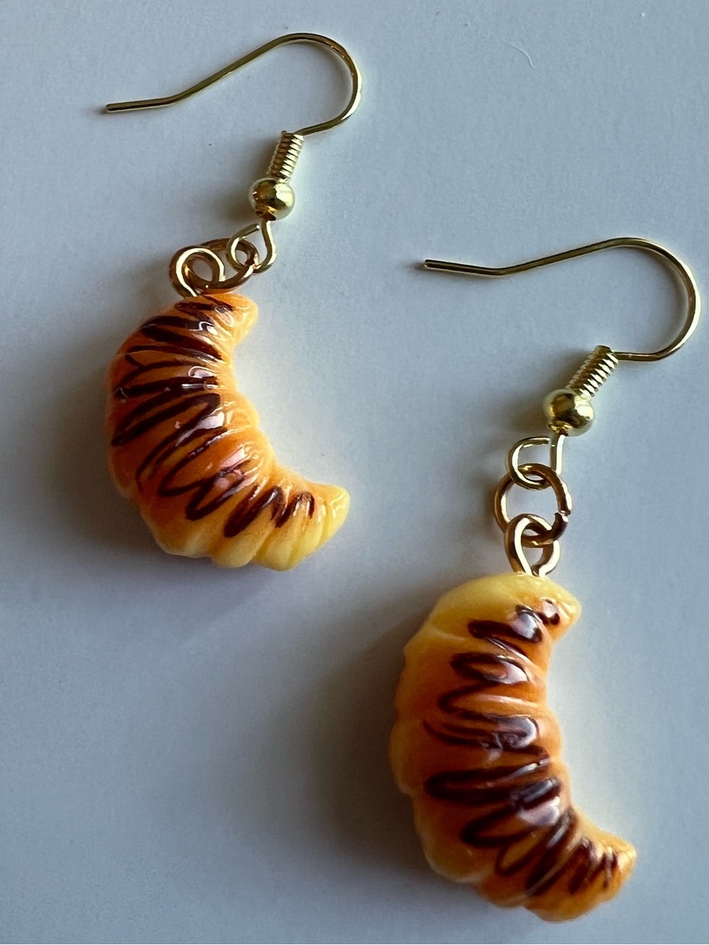 Gold-Tone Chocolate-Drizzle Croissant Drop Earrings